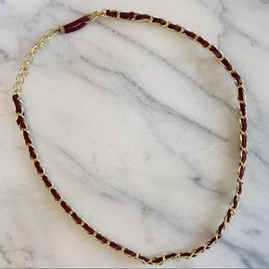 Gold Chain and Burgundy Suede Necklace